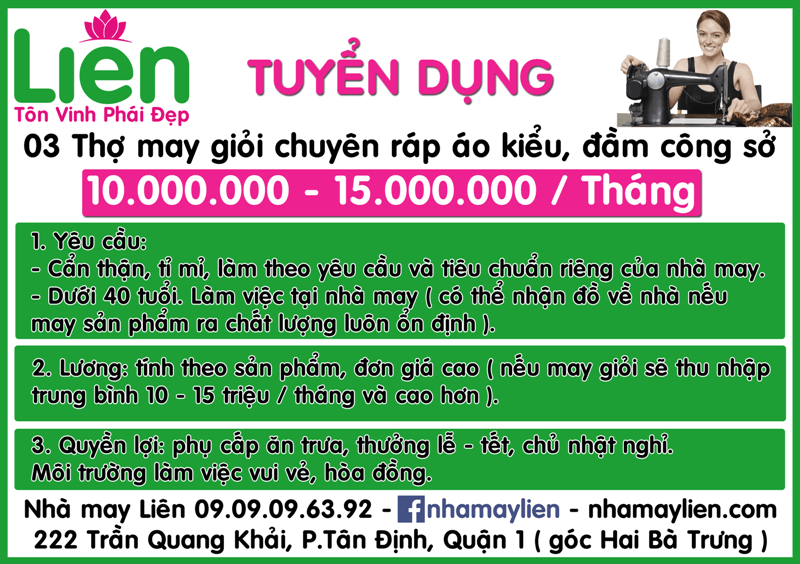 Tuyển thợ may giỏi ráp đầm, áo